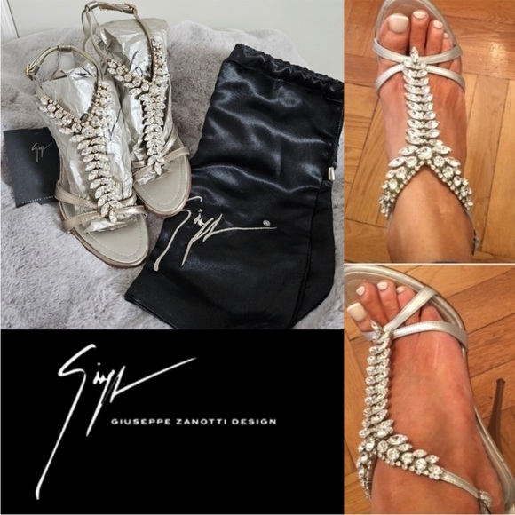 💎✨ RARE Gorgeous Giuseppe Zanotti Taupe Metallic Bejeweled Crystal Sandals - Picture 3 of 14